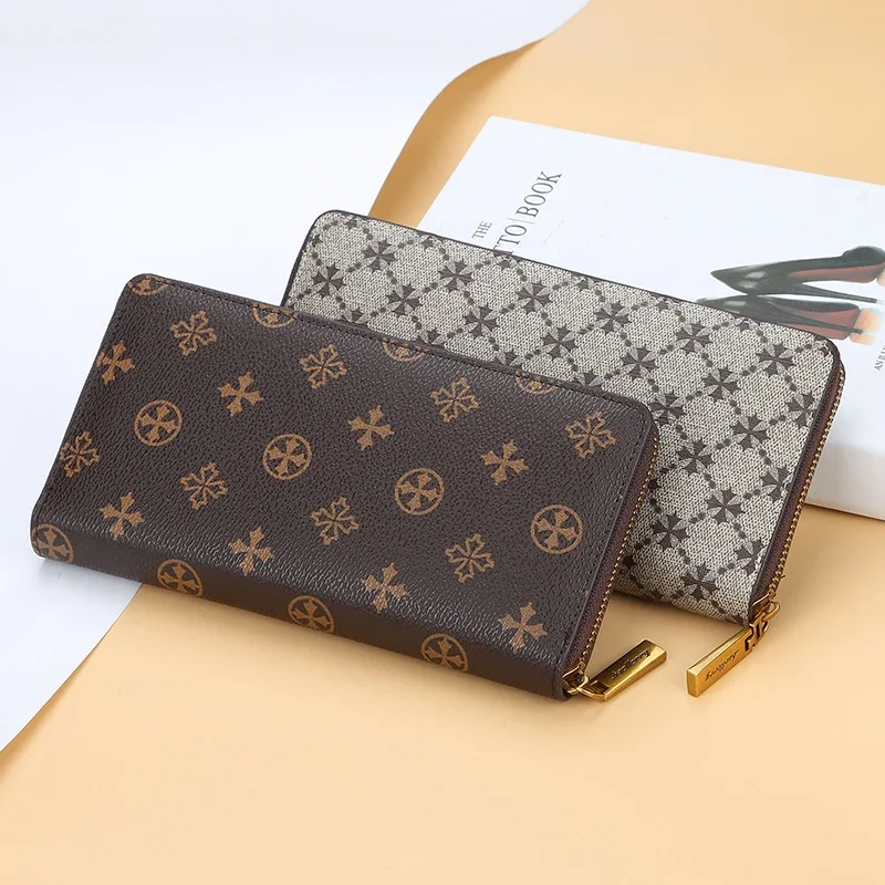 Wallets for Women Long Large Capacity Leather Phone Bag Vintage Pattern Clutch Luxury Zipper Coin Purses Card Holder Big Wallet