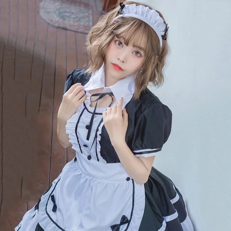 6 colors Lolita maid girls women lovely cosplay costume dress sexy French apron servant uniform exotic cafe maid js2711