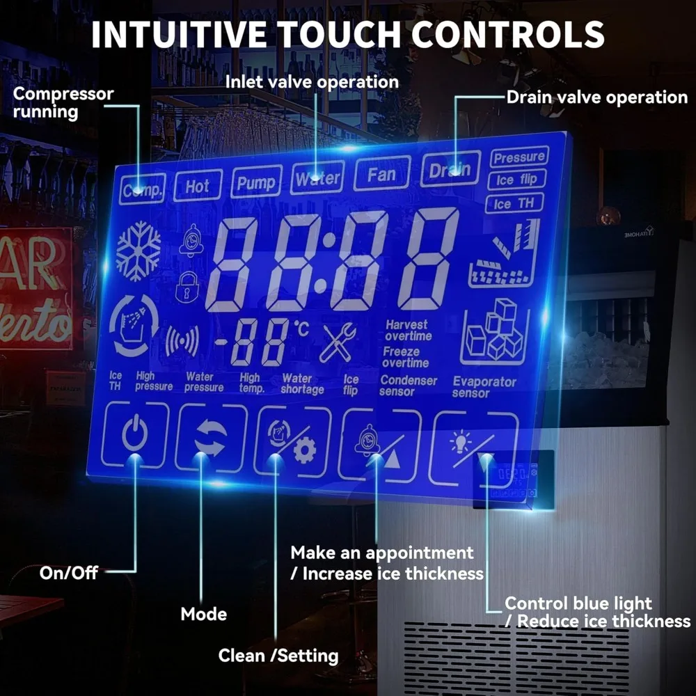 HAOYUNMA Upgraded Commercial Ice Maker Machine, 100LBS/24H Ice Maker with 33LBS Storage Bin, LCD Panel