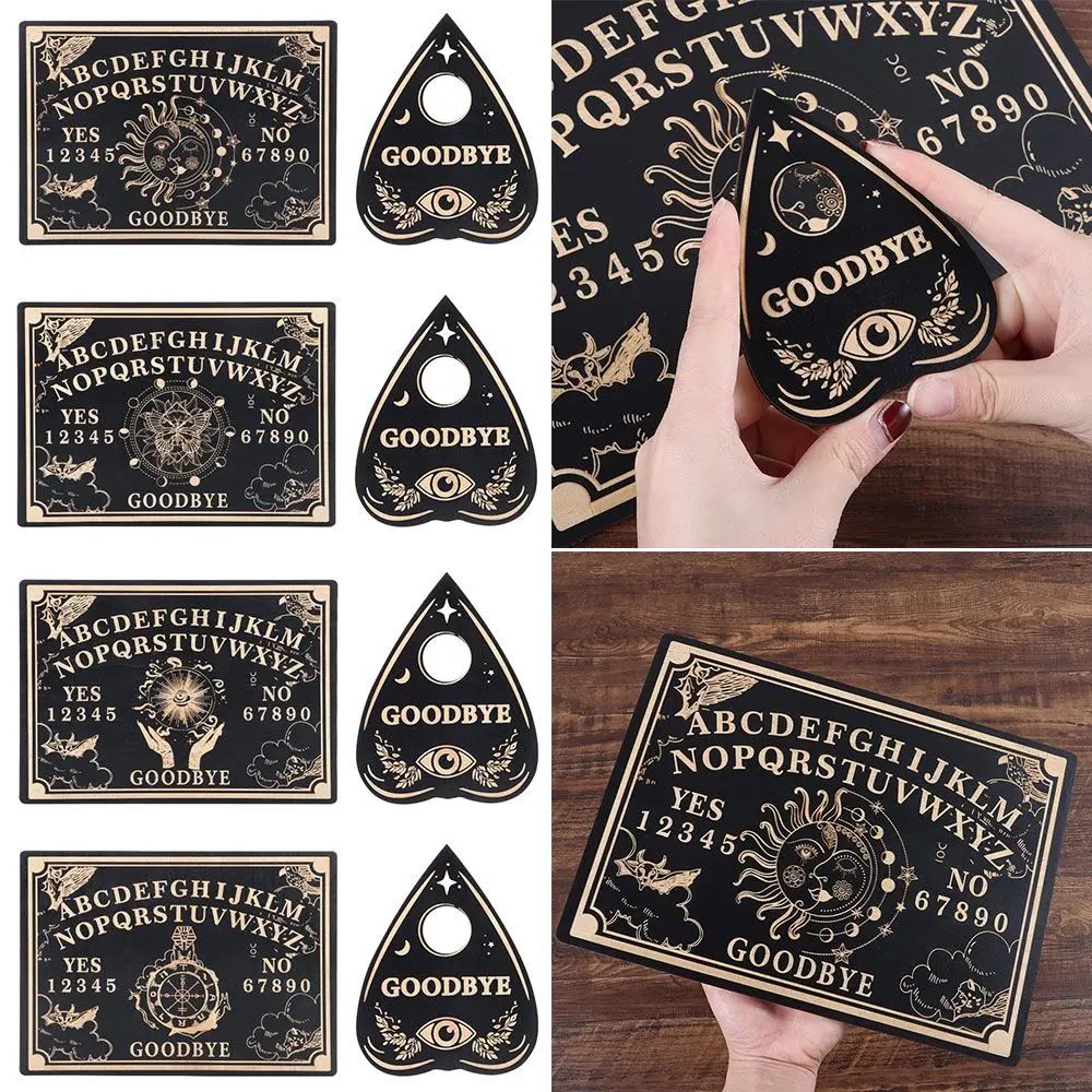 Pointed Pendant Pendulum Wall Sign Wooden Carven Board Pendulum Dowsing Divination Board Set Black Wooden Spirit Board