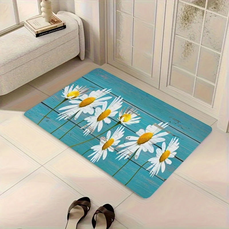 1 قطعة سجادة أرضية من الفلانيل مطبوعة على شكل ديزي فيروزي، ديكور على طراز المزرعة غير قابل للانزلاق لغرفة الغسيل والمطبخ وغرفة النوم والمكتب #1
