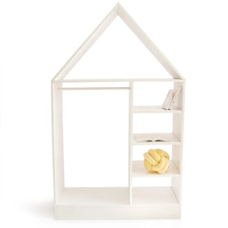Factory Hot Sale Display Detachable House-shape Coat Hangers Clothes Storage Rack Wooden Cabinet for Kids Bedroom image 2