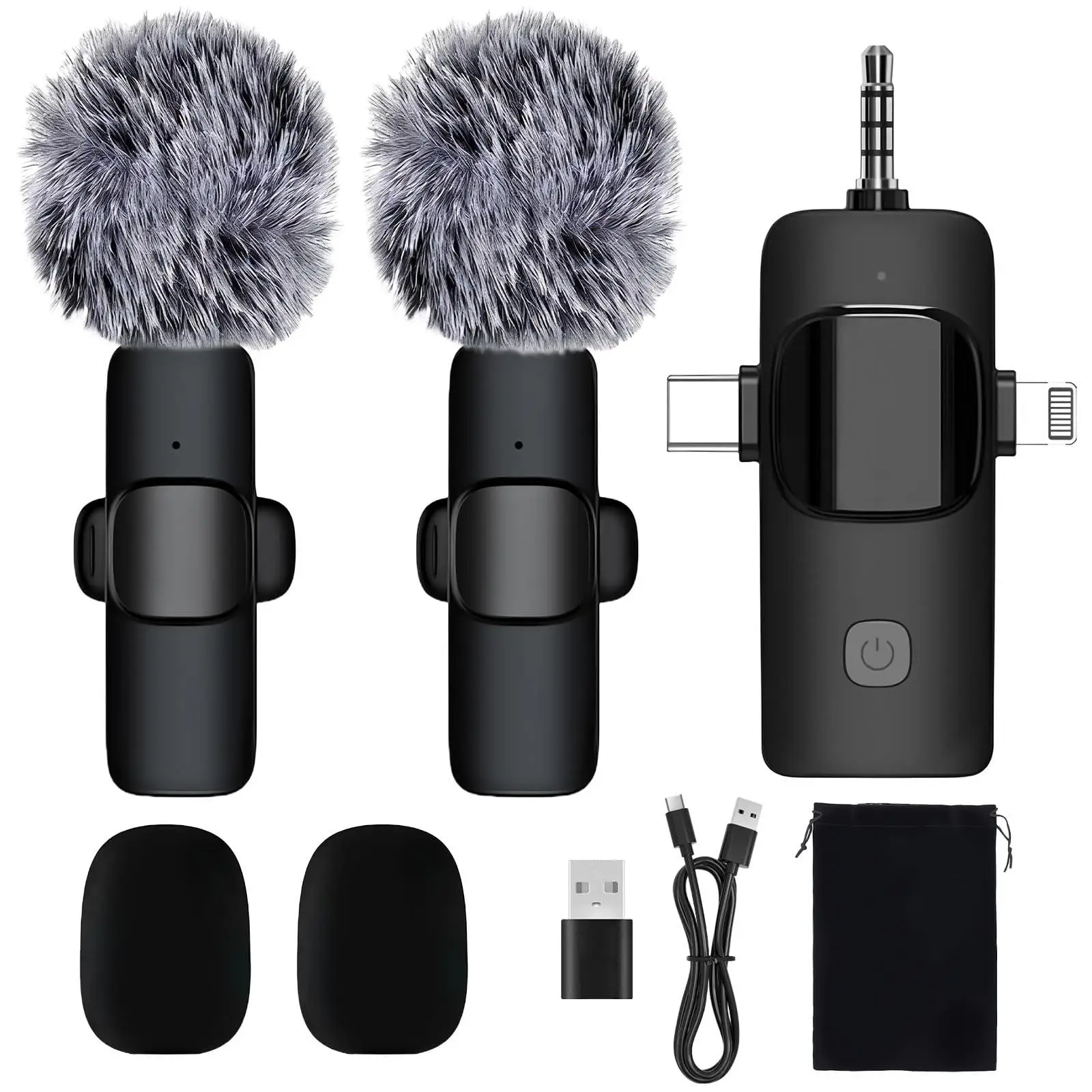 3-in-1 Wireless Lavalier Microphone for iPhone & Android - Studio Quality Sound with Noise Cancel, Plug & Play Mini Mic for Reco