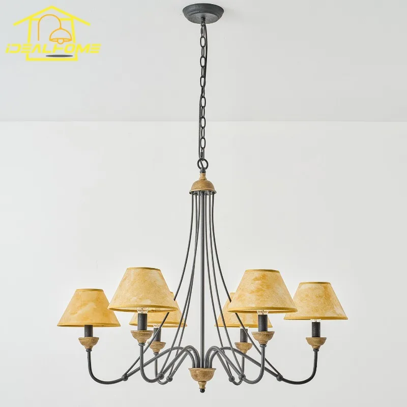 American Retro Vintage Designer Chandelier Lighting LED E14 Fabric Lampshade Iron Art Decorative Hanging Lamp Living/dining Room