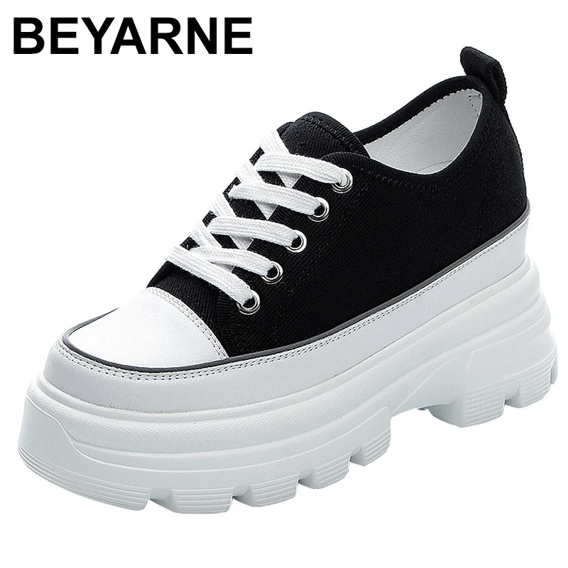 8CM Super Thick Sole Platform Shoes Sneakers Chunky Wedge Hidden Heel Casual Shoes Lace Up Vulcanized Shoes