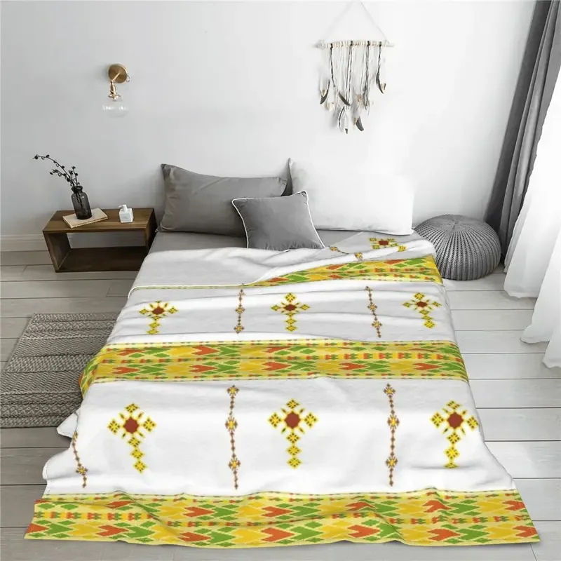 Ethiopian Habesha Tibeb Telet Blankets Coral Fleece Plush Textile Decor African Art traditional Soft Throw Blanket Bed Outdoor