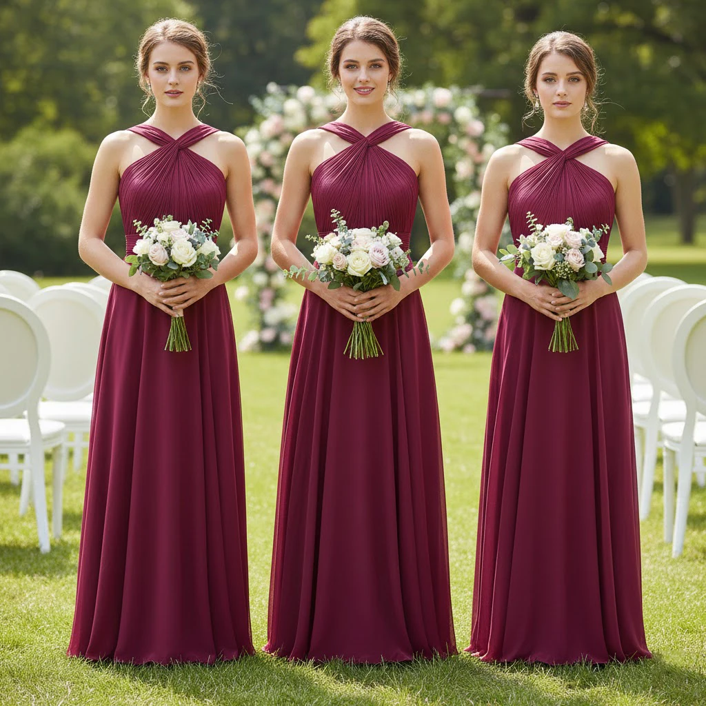 Vestido de Dama de Honra Sharon Said Fuchsia Modelo Evasê com Faixa Plissada Cruzada nas Costas e Decote nas Costas para Convidada de Casamento Feminino BS012 Personalizado