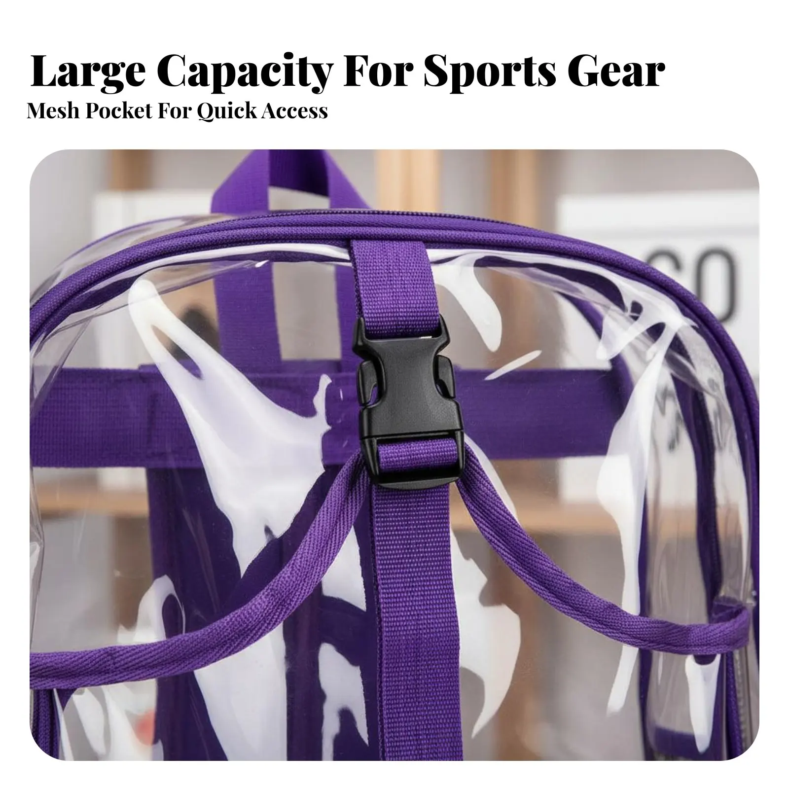 PVC Backpack Large Capacity Transparent Backpack Clear PVC Rucksack Multi-Compartment Transparent Bookbag Adjustable Straps