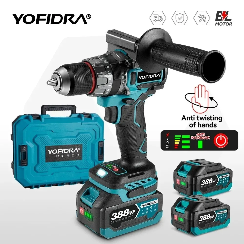 Yofidra 700n.m 13mm Brushless Electric Impact Drill Cordless Screwdriver DIY