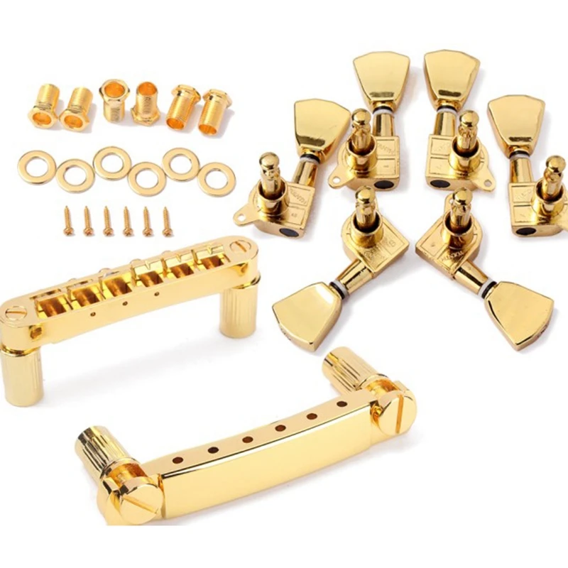 A12E-A ชุด Gold String Saddle Tune-O-Matic Bridge & Tailpiece สําหรับ Gb Lp กีตาร์ไฟฟ้าสไตล์