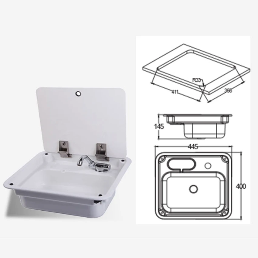hite Acrylic Sink With Lid Top with Faucet Apply to Boat Caravan RV Camper 445*400*140mm