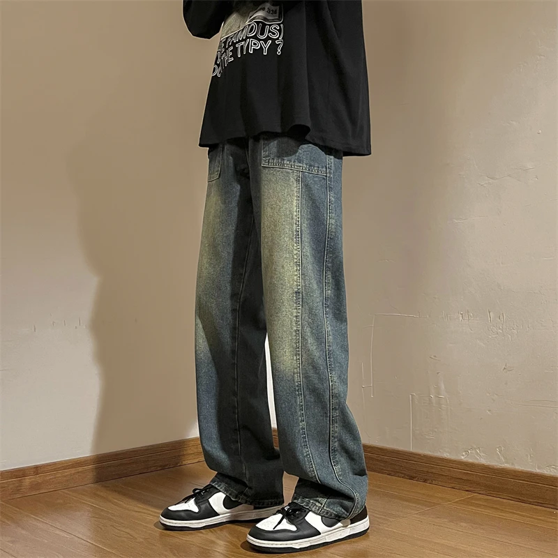 Waed خمر الرجال الجينز فضفاض بنطال ذو قصة أرجل واسعة الأمريكية Sle ربيع الخريف العصرية شارع العليا الطابق طول بناطيل كاجوال