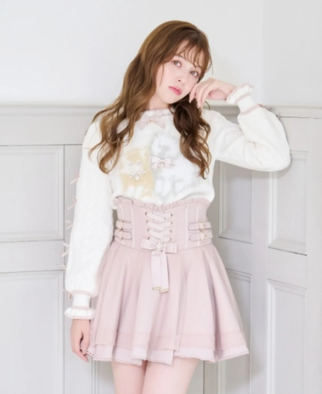 سترة Liz لخريف 2025 سترة جديدة على الطراز الياباني للفتيات الجميلات لوليتا كات منفوش ناعم وردي متماسك بلوفر ربيعي نسائي بقصة ضيقة