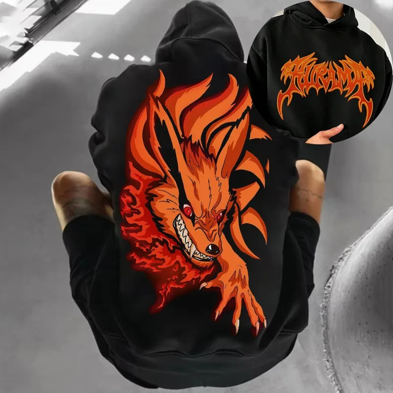 

2025 Naruto Collaboration Autumn Winter Men's Daily Life Sports Commuting Best-selling Nine-tailed Fox Printed Hoodie Sweatshirt