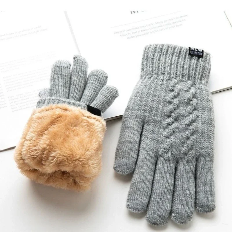 Neue männer Warme Voll Finger Handschuhe Winter Touchscreen Plus Fleece Handschuhe Frau Verdickung Wolle Gestrickte Radfahren Fahren Handschuhe