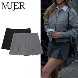 MUJER Pleated Skirt Shorts for Women Black High Waist Female Shorts Summer Basic Mini Shorts Women Streetwear Skort for Women