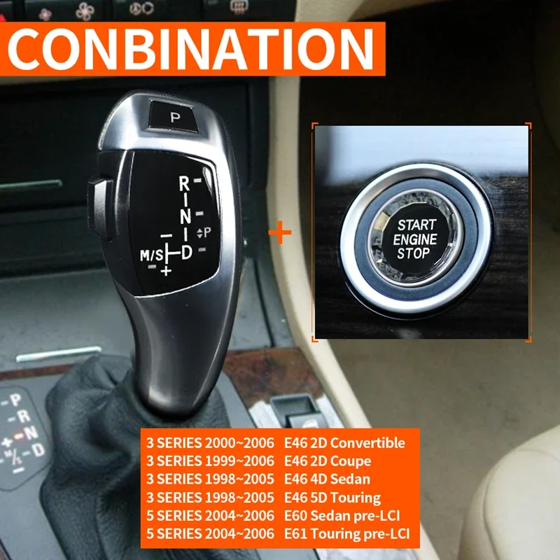 Left-hand drive LED Silvery Shift Lever knob Car interior decoration For BMW E46 E60 E61