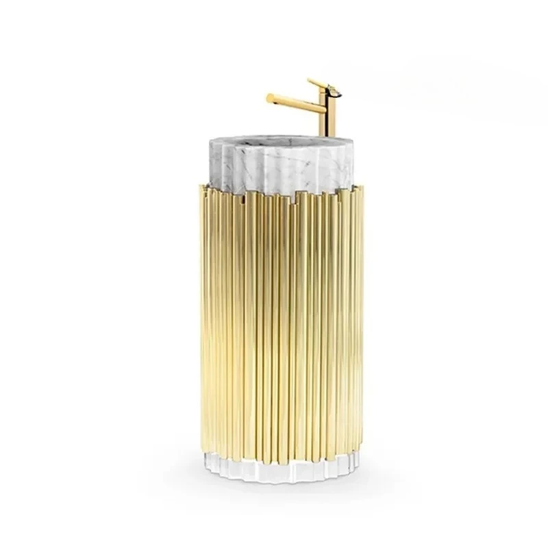 

Lavabo in marmo di lusso leggero italiano hotel semplice lavabo a colonna a strisce ad albero lavabo dal pavimento al soffitto