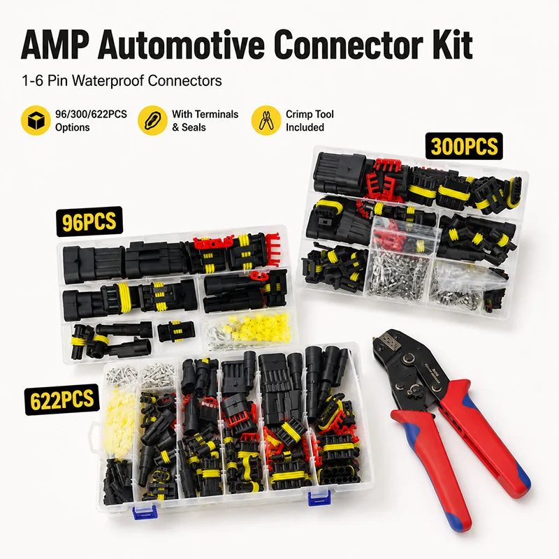 AMP Waterproof Automotive Wire Connector Kit 96-622PCS 1-6 Pin Male Female Plug Socket Terminal Box With SN48B SN2549 Tool