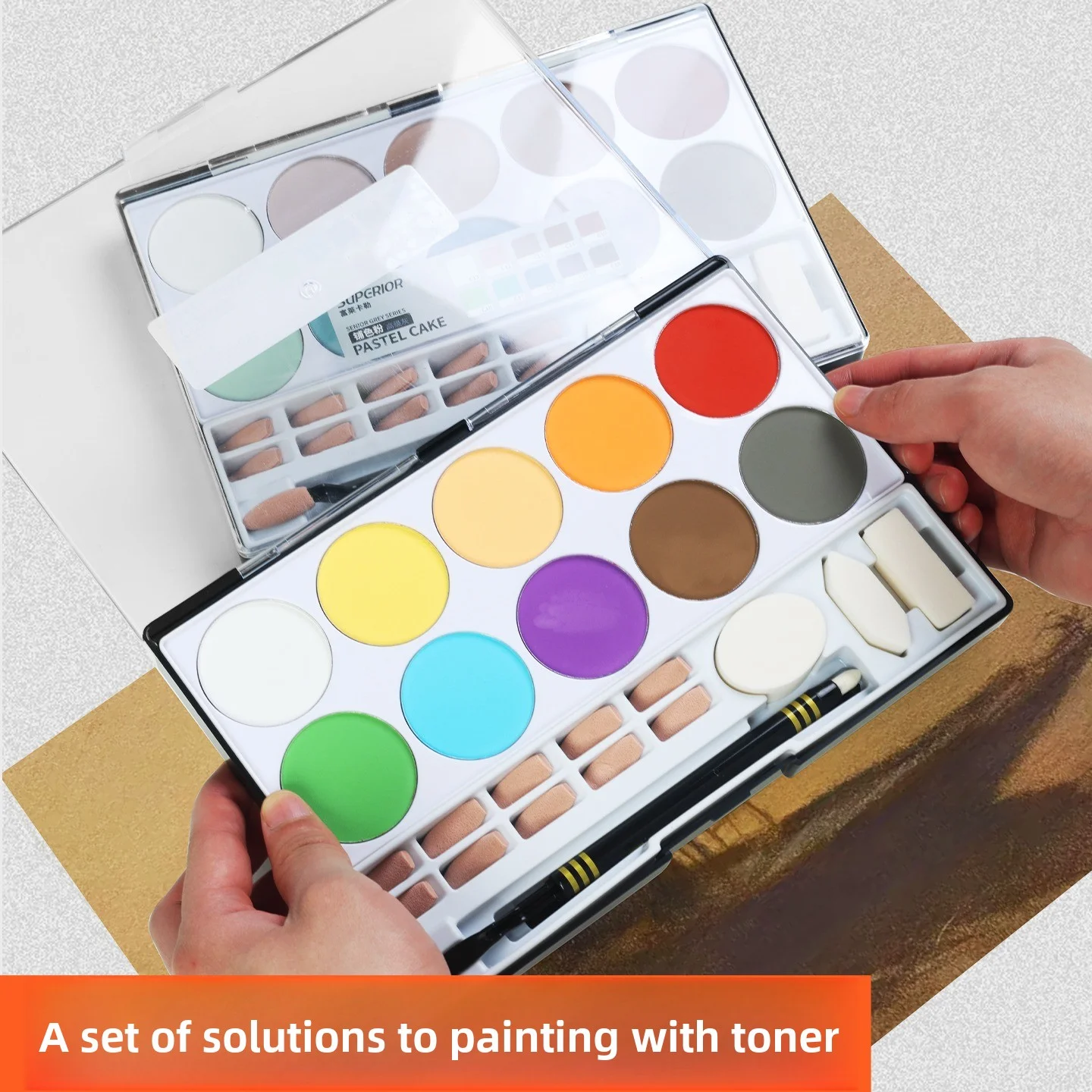 وضع مسحوق الألوان الكلاسيكية رماد اللون مجموعة الفن الطلاب استخدام أدوات الرسم الفني مسحوق الفحم سرعة وضع مسحوق رسم