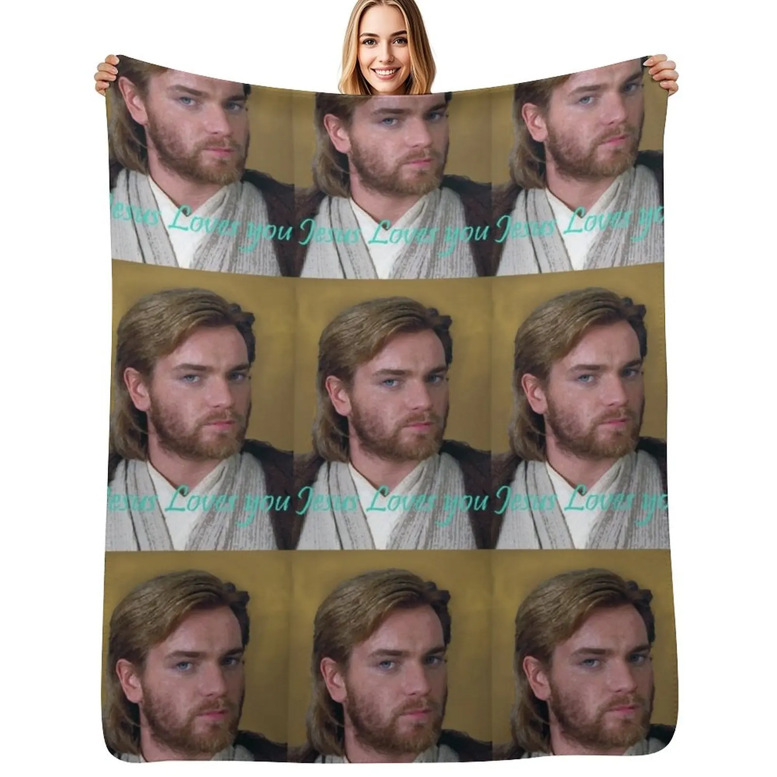 Space Jesus Loves You (Ewan McGregor) Throw Blanket Hairy Summer bed plaid valentine gift ideas Luxury Designer Blankets