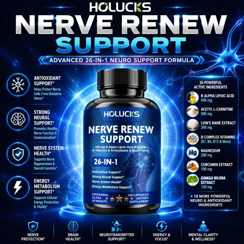 Cápsulas Nerve Renew Support, con R-ALA y Vitaminas del Complejo B, que Ayudan a la Salud Nerviosa, la Función Cerebral y la Vitalidad Diaria