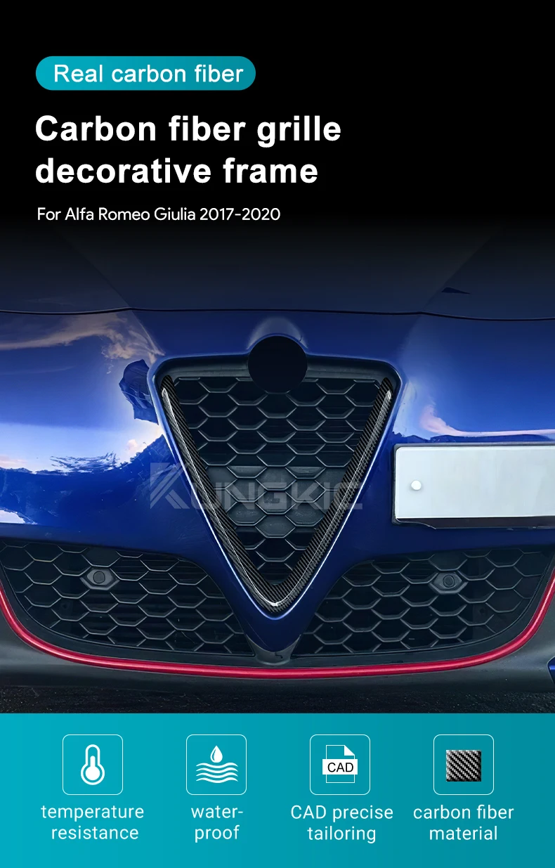 Dry Carbon Fiber Für Alfa Romeo Giulia 2017 2018 2019 2020 2021 2022 2023 Front Grill Dekoration Rahmen V Form Rahmen zubehör – Detail 1
