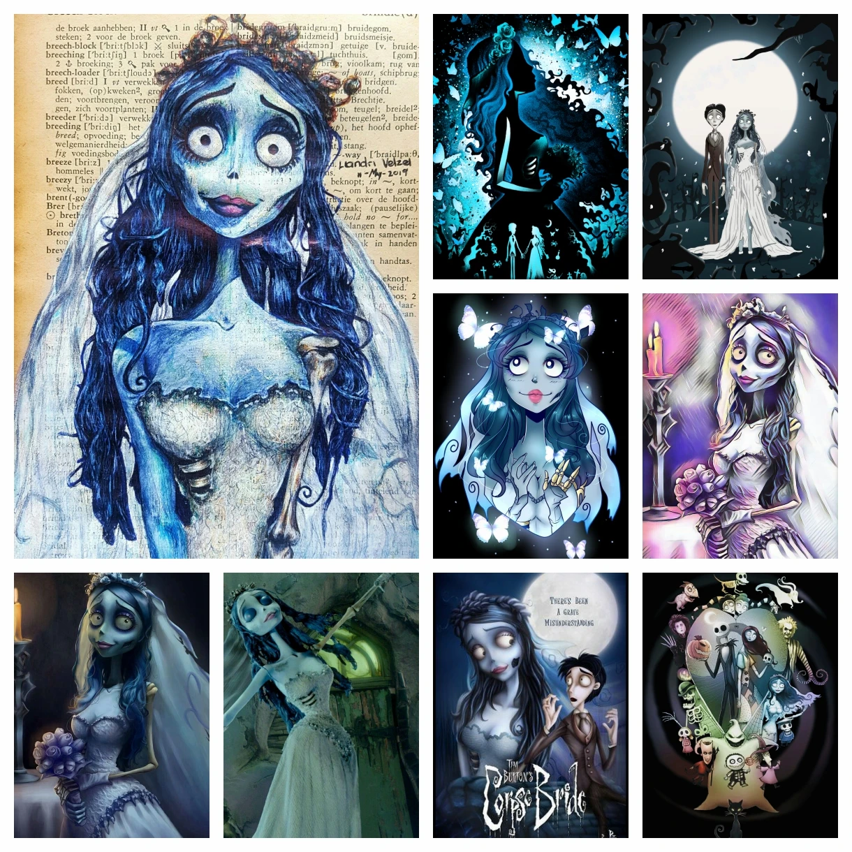 Diamond Painting Kits, Horror Movie Corpse Bride, Tim Burton, Emily Johnny Cross Stitch, Embroidery Picture, Mosaic, Home Decor