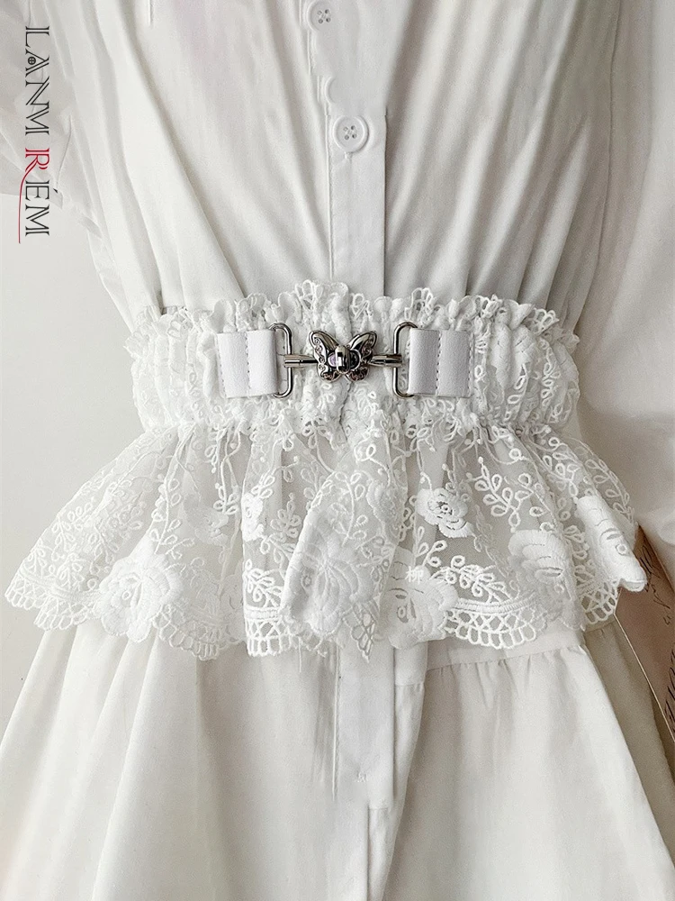 

[LANMREM] Elegant Lace Design Belt For Women Bow Office Lady Belts Female Fashion Streetwear Female 2025 Spring New 26C1482