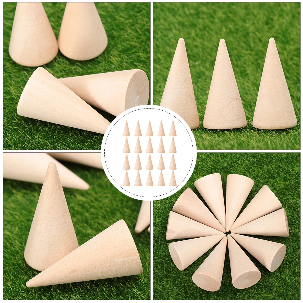 

20 Pcs Geometric Ornaments Jewelry Display Stand Cone Wood Accessories Base Wooden