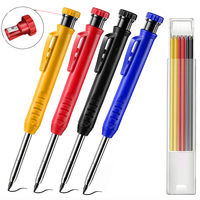 Solid Carpenter Pencil Set with Refill Leads Built-in Sharpener Deep Hole Mechanical Marker for Scriber Woodworking Tools