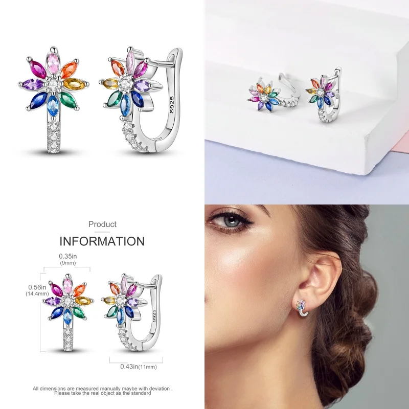 Valentine\'s Day 925 Sterling Silver Women\'s Shiny Pink Zircon Bow Spring Bouquet Earrings Suitable Fit Party Exquisite Jewelry