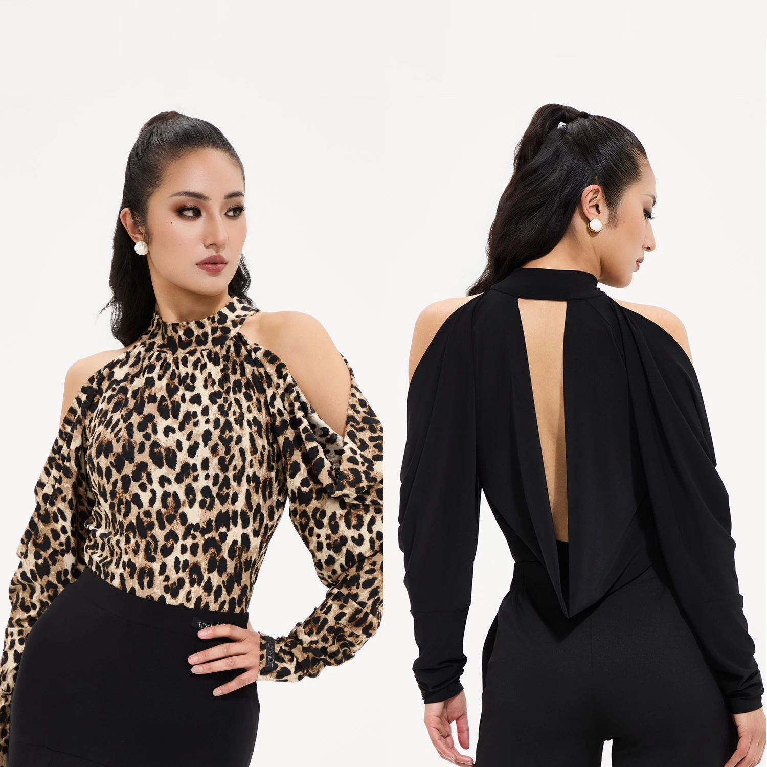 

Latin Dance Clothes Women Ballroom Dance Tops Leopard Black Bodysuit Rumba Waltz Dance Practice Clothing Prom Costume DNV22688