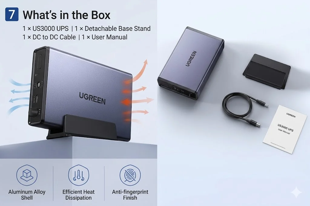 UGREEN US3000 NAS Mini UPS 120W 12000mAh Battery Backup for NAS Server DH2600 DX4600 DX2300 DXP2800 DXP4800 DXP480T Plus Power Failure Protection Auto Shutdown