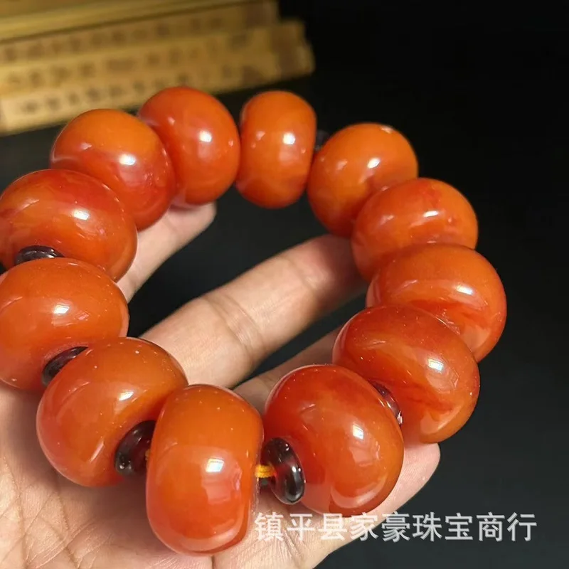 High-end exquisite second-generation amber large bead bracelet, red amber bracelet  Bracelet Hand accessories