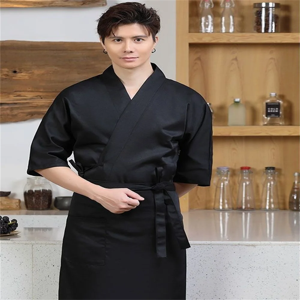 czysty biały unisex styl japoński mundurek kucharski koszule fartuch Kimono kelner odzież robocza szef kuchni sushi restauracja kombinezony kelner praca