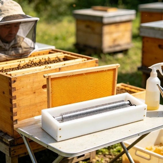 Double Roller Honey Uncapping Roller, Honeycomb Cutter, Beekeeping Equipment for Removing Honey Caps from Honeycomb Frame
