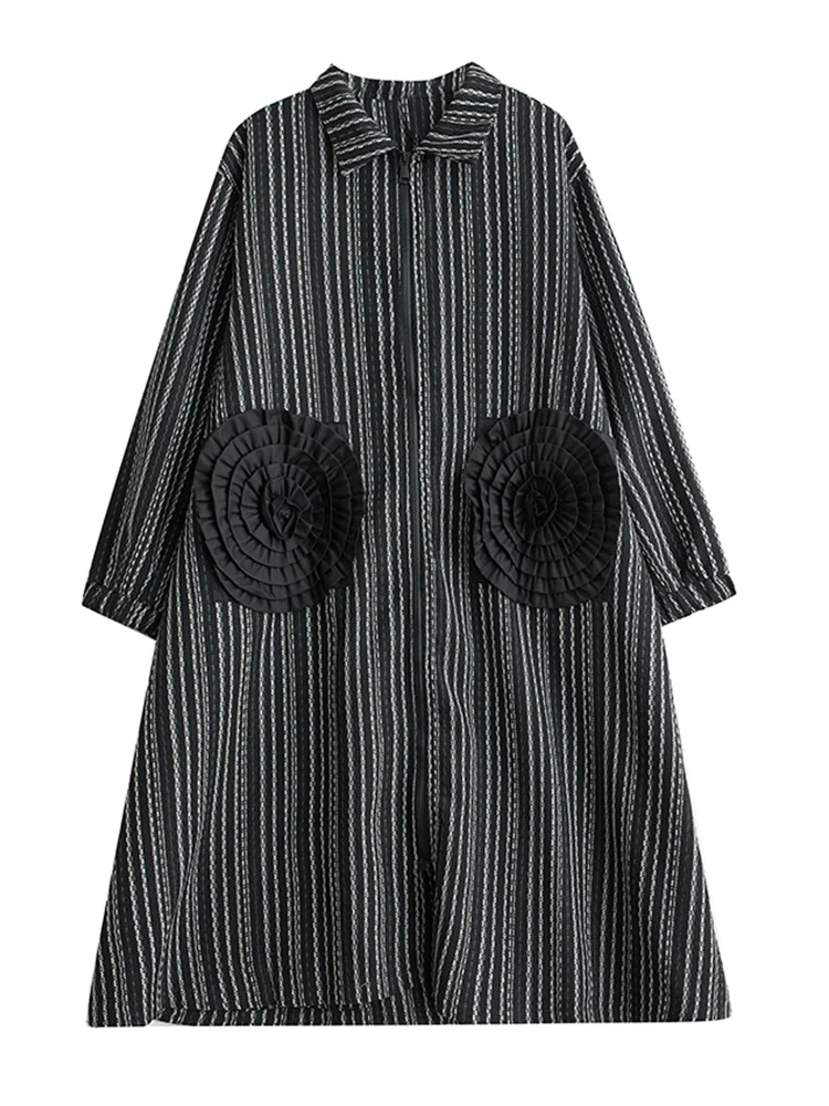 2025 Spring Autumn Oversized Vintage Stripe Long Trench Coat For Women Patchwork Floral Casual Loose Vintage Outerwear Cardigan