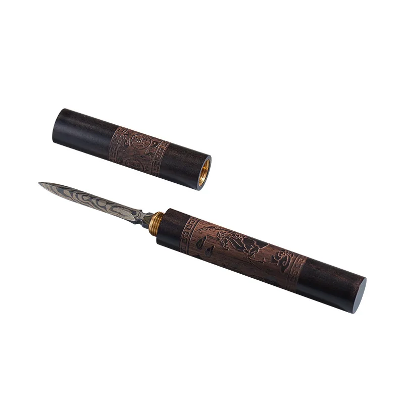 Damascus Tea Knife Pattern Steel Tea Needle Black Sandalwood Tea Set Pry Tea Accessories Pu \'er Tea Cake Opening Tea Knife