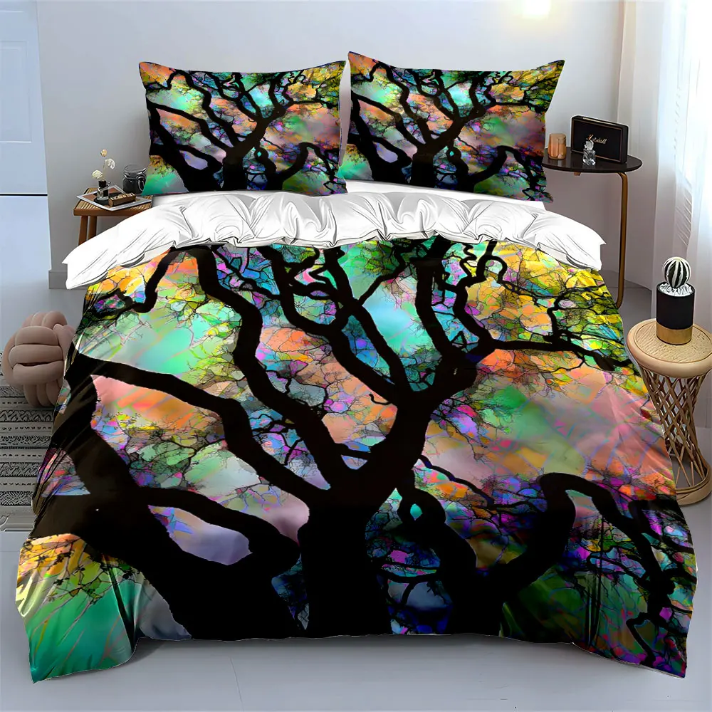 

Abstract Tree Art Three-Piece Decor Bedding Set with 1 Duvet Cover 2 Pillowcases Single Double King Queen, Gift