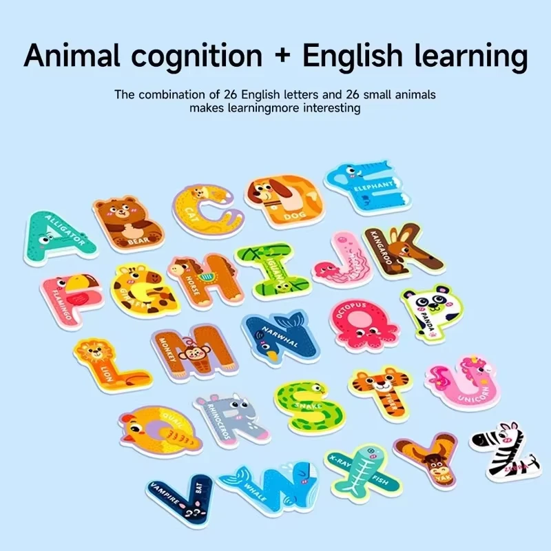 Cartoon Animal Magnetic Refrigerator Stickers Magnet Alphabet Letters Learning Spelling Counting Educational Puzzle Toy Books