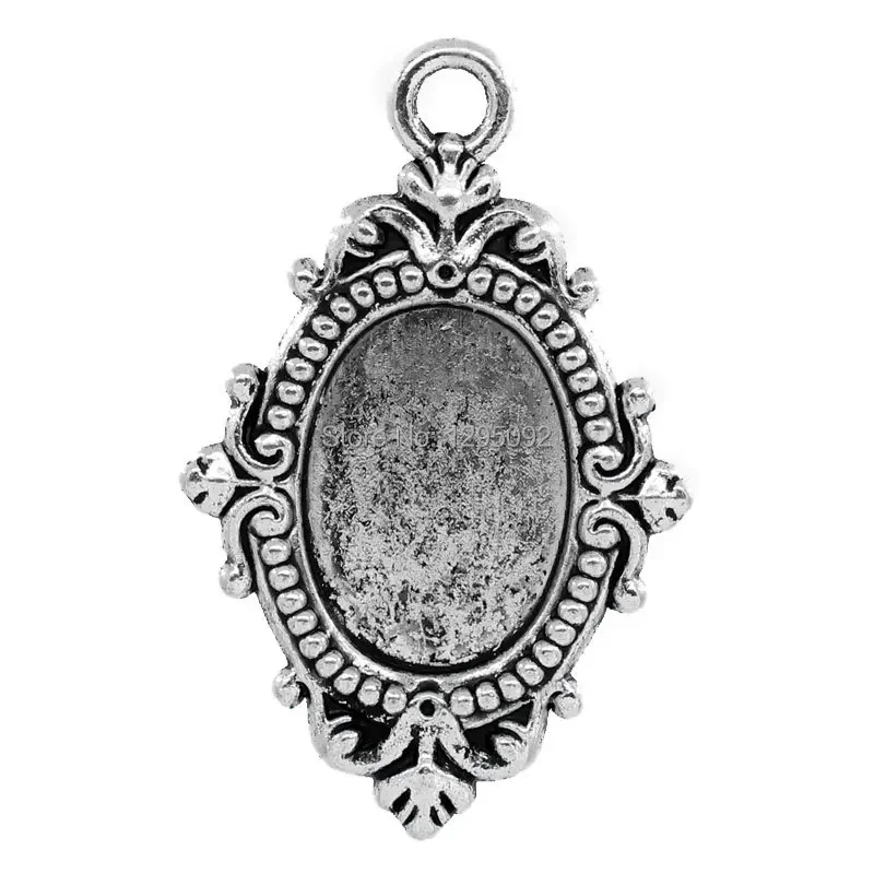150Pcs Pendants Cabochon Cameo Setting Oval Flower Lace Antique Silver Tone Jewelry DIY Findings Charms 40x25mm