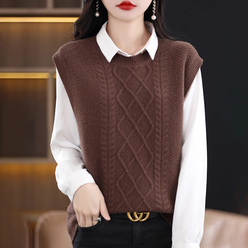 Women Knitting Vest Classic Simple And Versatile Round Neck Solid Color High-Quality Soft Vest Casual Sleeveless Knitted Sweater