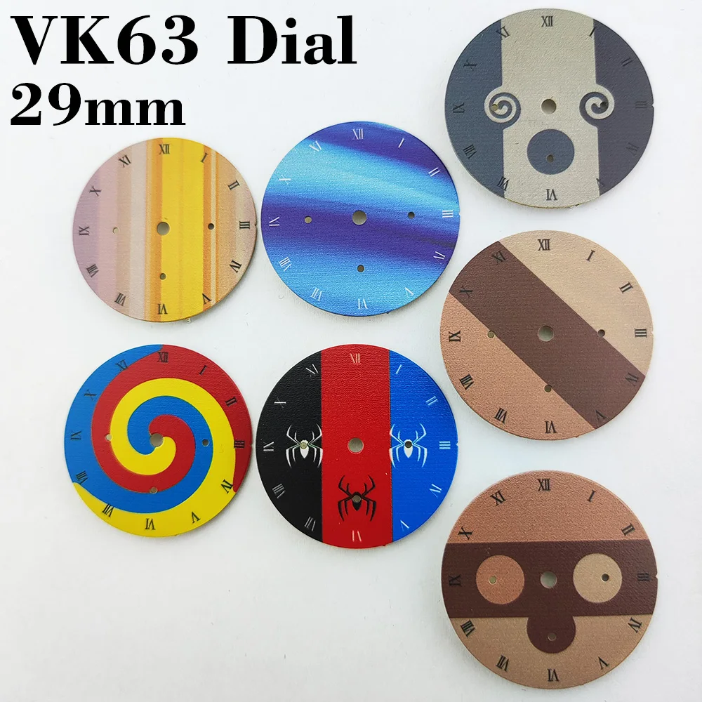 

VK63 dial 29mm Man's watch dial DIY logo Creative spider steel dial Watch upgrade replacement parts suitable for VK63 Movement