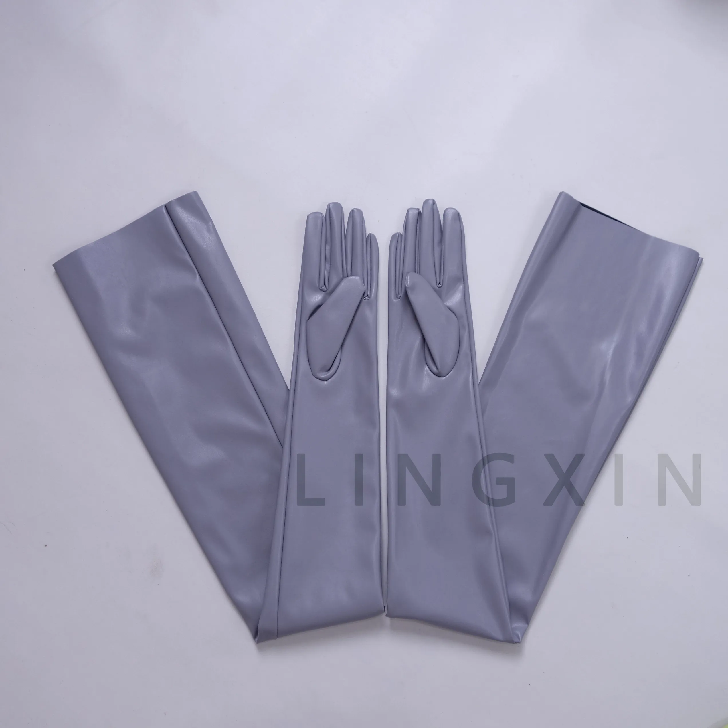 35 Zoll (90 cm) EXTRA LANGE HANDSCHUHE aus Kunstleder PU, schwarz, locker sitzend, Unisex, mit weitem Ärmel, im Neon-Fluoreszenz-Stil, in Fluoreszierendem Limettengrün – Detail 7