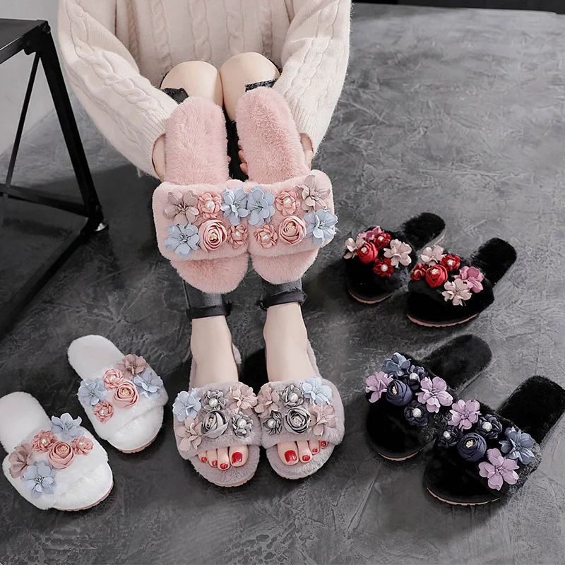 

Spring Winter Slippers Soft Cute Warm Home Men Women Flower House Floor Indoor Slides Fur Cross Fat Dudu Shoes Room Flat