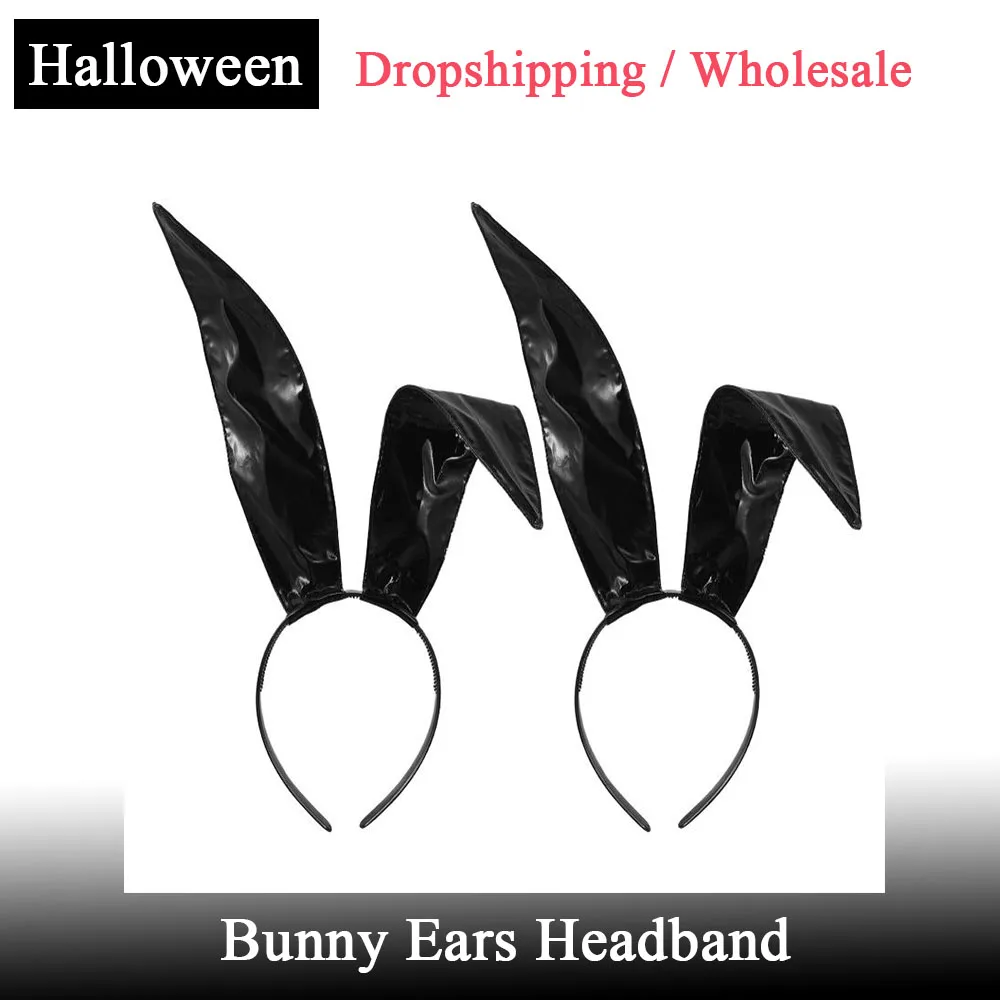 

2pcs Bunny Ears Headband Black Artificial Halloween Christmas Party Costume Accessory Women Cosplay Animal Ears