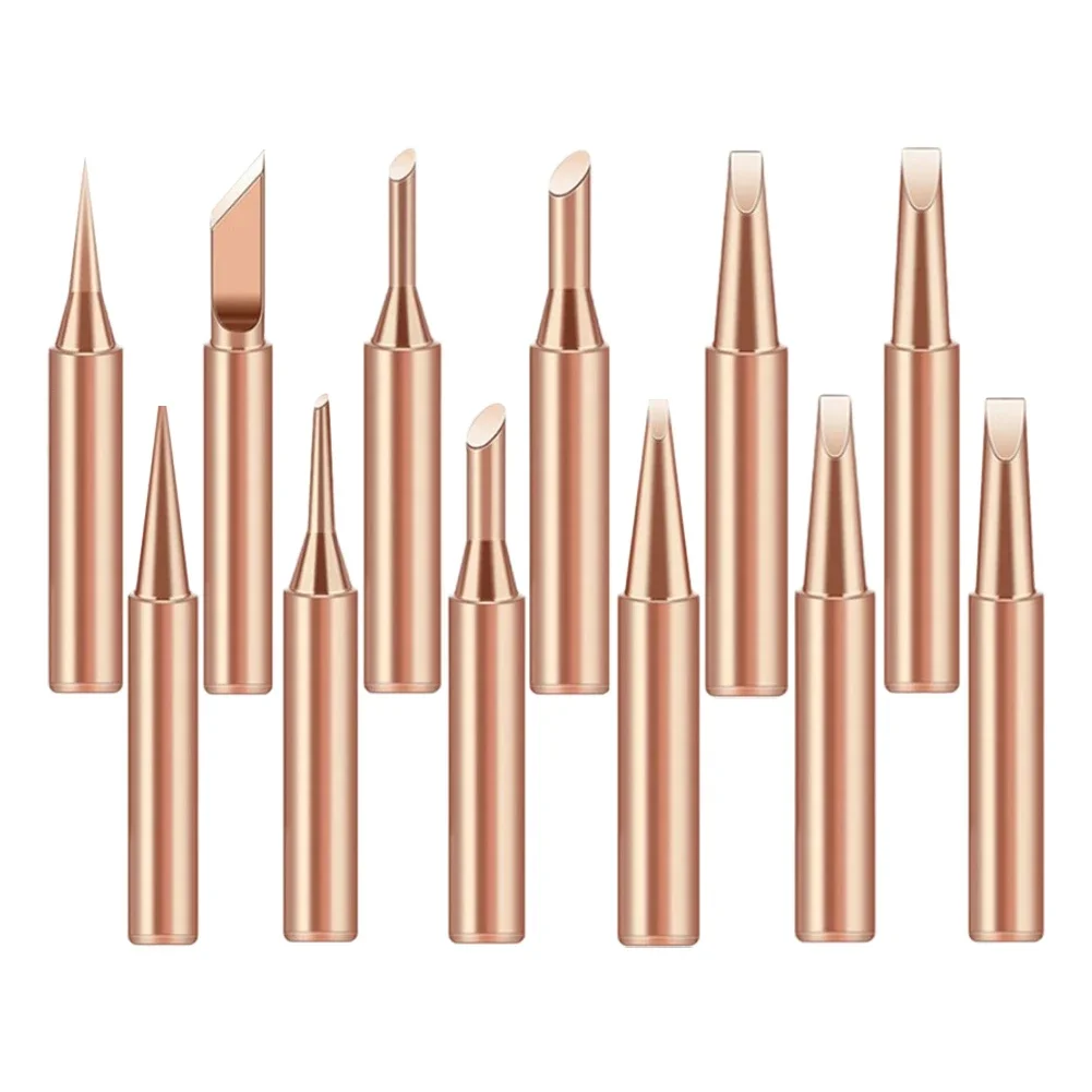 12Pcs 900M-T Pure Copper Soldering Iron Tip Lead-free Solder Tips Welding Head Soldering Tools For 936 Rework Station