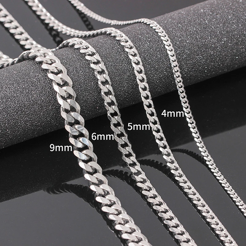 1PCS Punk Stainless Steel Men's Necklace Cuban Link Chain Hip Hop Jewelry Gifts 4/5/6mm Fashion