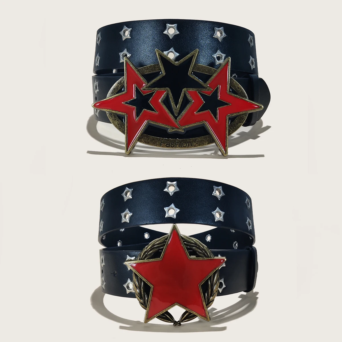Men's Y2K Punk Fashion Red Six-pointed Star Buckle Gothic Accessories Versatile Jeans Leather Belt for Woman Wide Plus Size Belt